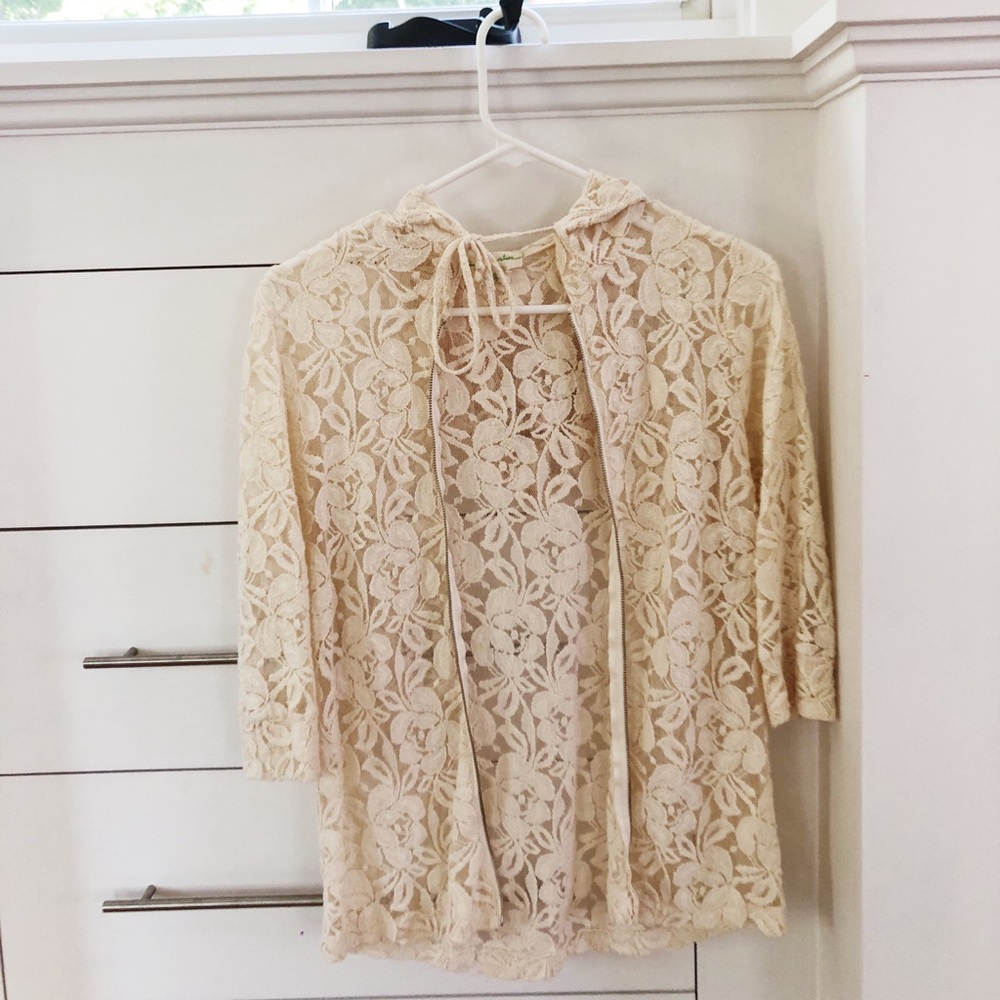 Urban Outfitters White Lace Zip Hoodie